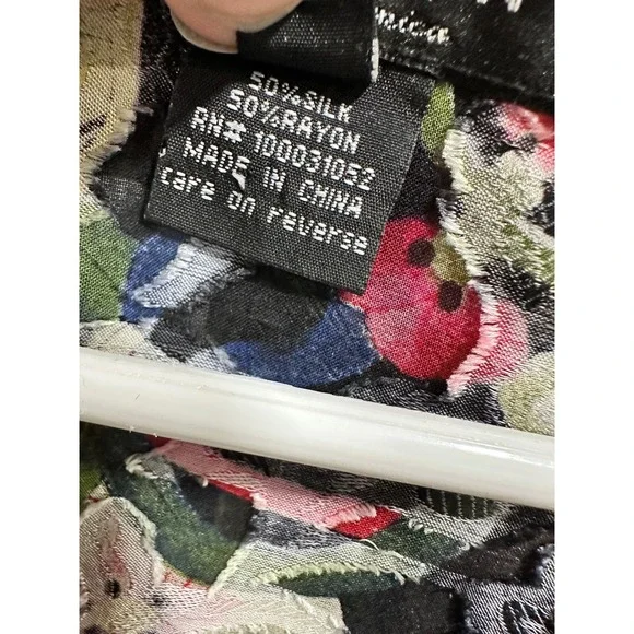 Citron Santa Monica Black Floral Burnout Silk Rayon Tunic Top Womens M - Picture 2 of 5